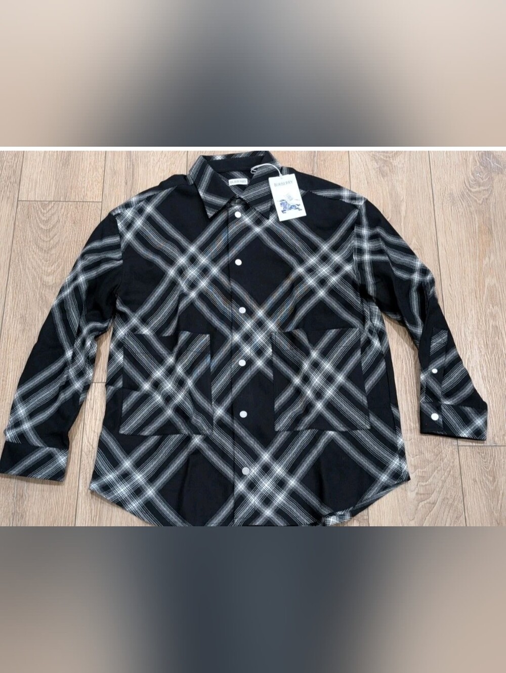 Burberry Black and White Plaid Casual Button-Down Shirt